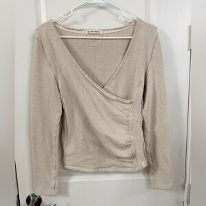 We The Free Cream Long Sleeve Wrap Top